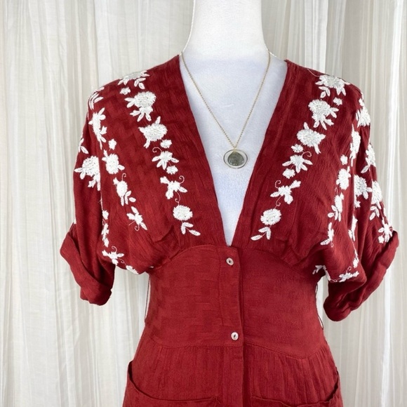 Free People Love to Love You red midi dress with embroidery size XS - Picture 7 of 8